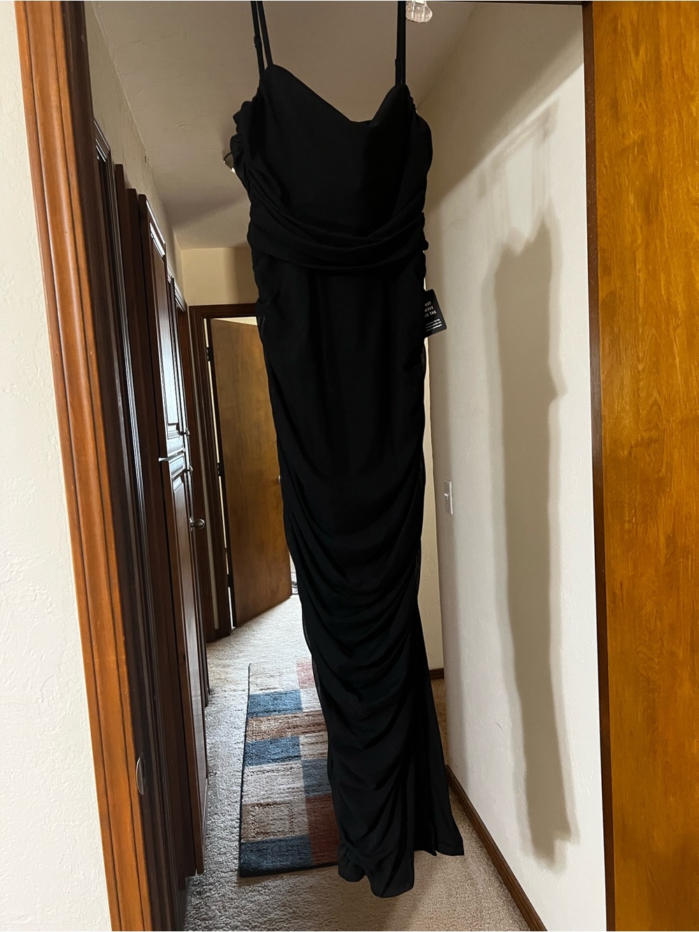 Express Black Draped Maxi Dress with Spaghetti Straps